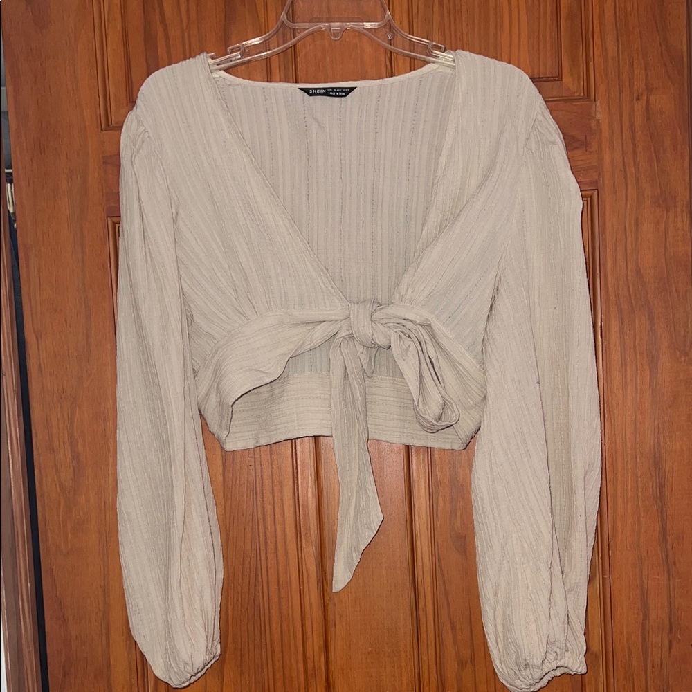 SHEIN Cream Tie-Front Blouse